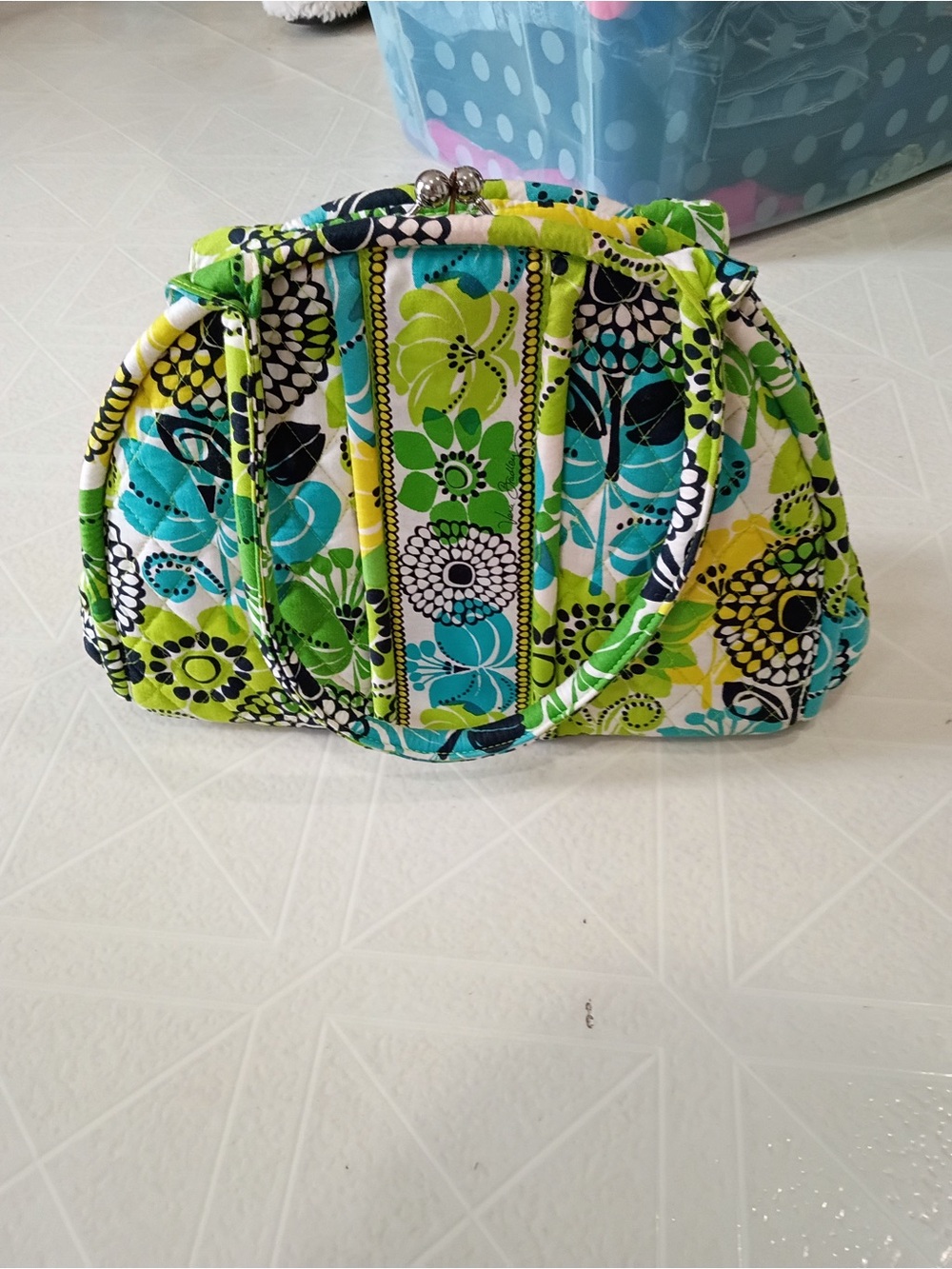 Vera Bradley Quilted Floral Frame Clutch in Green & Teal